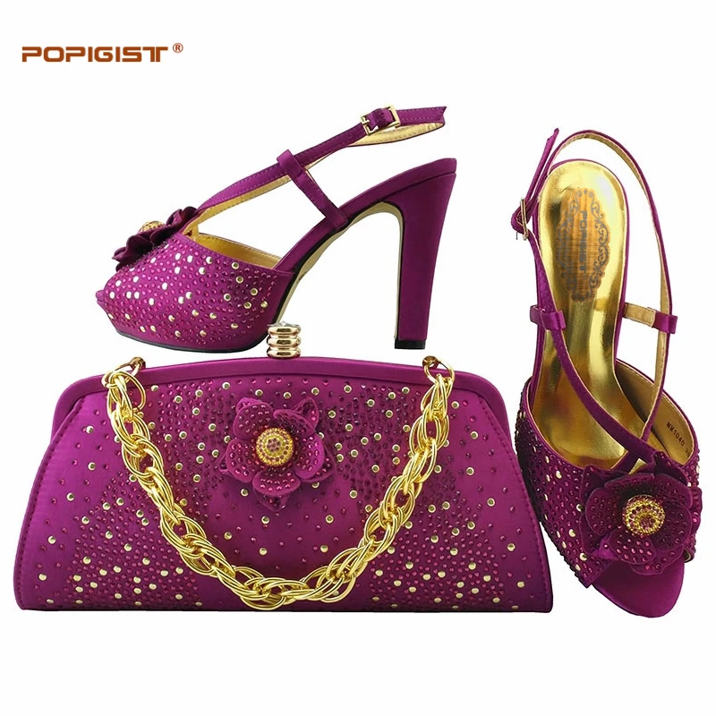 Shinning Magenta Sandals And Slippers Handbag Italian Shoes With