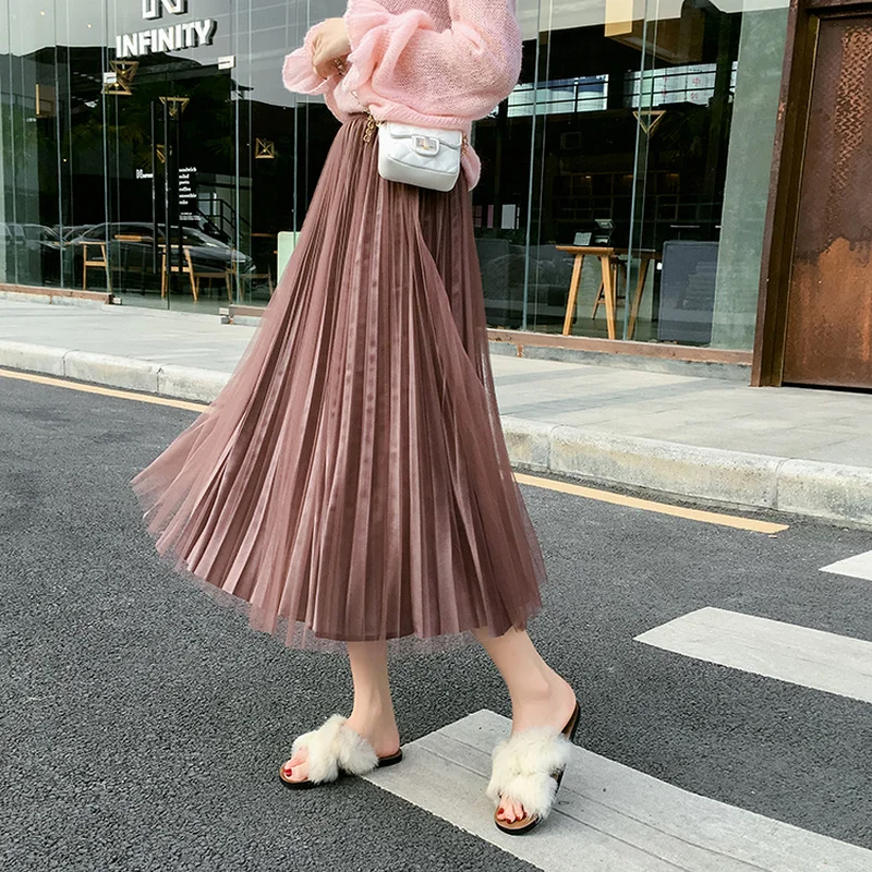 

Autumn Winter Skirt Gold Velvet Mesh Stitching Pleated Skirt Long Irregular A Style Faldas Mujer Moda 2019 Skirt Solid Color