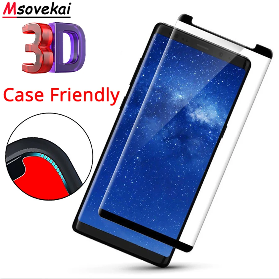 Чехол дружественный 3D изогнутое закаленное стекло для Samsung Galaxy Note8 Note9 N950 9H