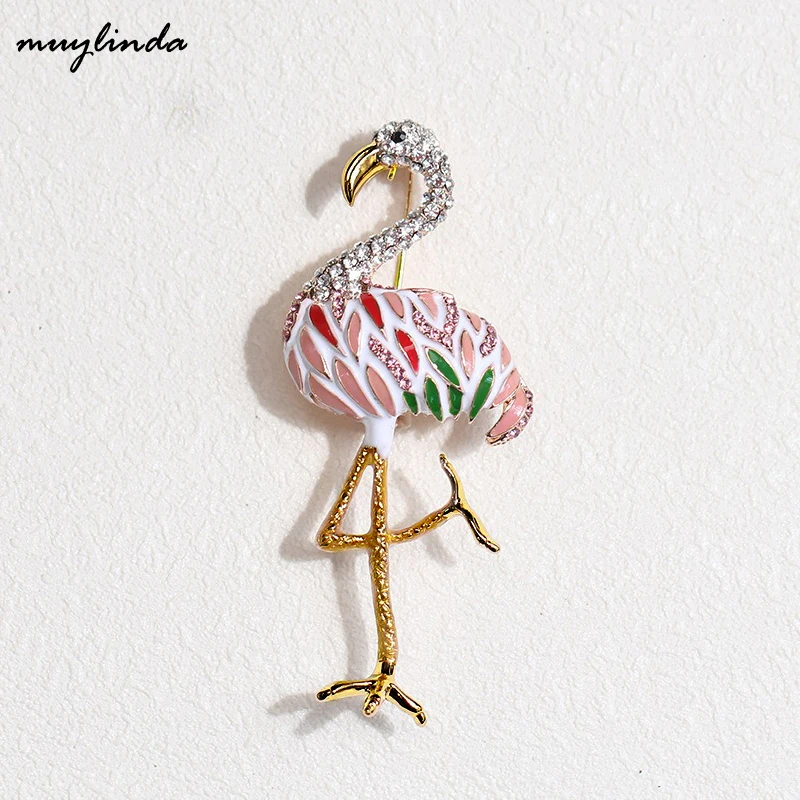 muylinda Flamingo Enamel Pin Brooch Vintage Women's Rhinestone Pins And