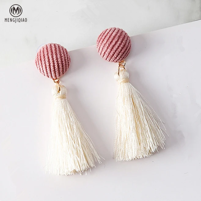 

2017 Fashion Statement Jewelry Fringed Tassel Earring For Women New Design Velvet Stripe Round Drop Earrings Wholesale