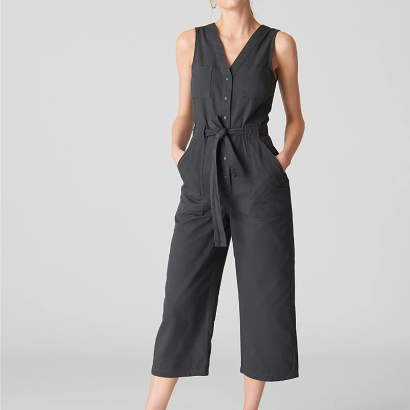 Summer Women Jumpsuits Lace Up Sashes Umpsuit Rompers Clothes Loose Long Playsuit Bigsweety Fashion Sexy Button Casual 2019 | Женская
