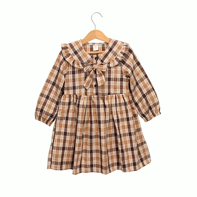 

Fashion 2019 Spring Girl Dress Cotton Long Sleeve Kids Dresses for Girls Plaid Children Dress Girls Clothing