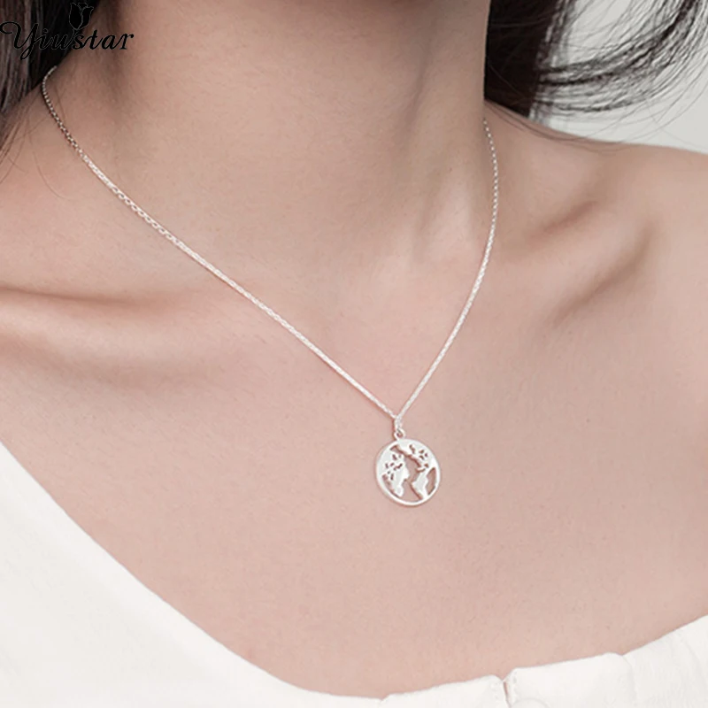 

Yiustar Map Jewelry Round Women Necklace World Map Cute Round Stainless Steel Necklace in Pendant Necklaces Girl Necklace Kids