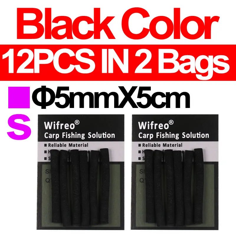 Всплывающая пена для ловли карпа, 12 шт./2 сумки, 8 мм, 5 мм, зигзаги, пенопластовые палочки для волос, плавающая приманка для ловли карпа, красный, зеленый, желтый - Цвет: 5mm Black 12pcs