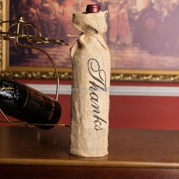 

100pcs Burlap Jute Wine Bottle Bag Champagne Sleeve Holder Gifts Bags Thanks Merci Rustic Party Table Decoration