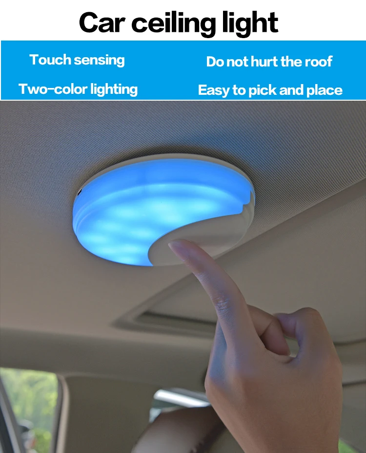 

Portable Car Reading Light Led Magnet Ceiling Light Universal USB Charging Lamp White and blue two-color ceiling lamper