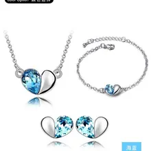 Брендовые Свадебные 18KGP с австрийскими кристаллами в форме сердца кулон Ювелирные наборы женские ожерелье браслет серьги Ювелирные наборы