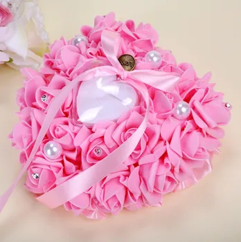

Wedding ring box Wedding supplies the bride and groom white ring pillow PE foam rose heart ring pillow 13*15 5pcs/lot
