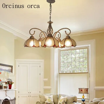 

New Mediterranean color glass pendant lamp living room bedroom restaurant folk style simple iron Chandelier free shipping
