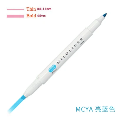 Японские канцелярские принадлежности Zebra Mildliner двухсторонний хайлайтер тонкий/Bold 20 цветов флуоресцентная ручка крюк ручка маркер, фломастер - Цвет: Cyan Blue MCYA