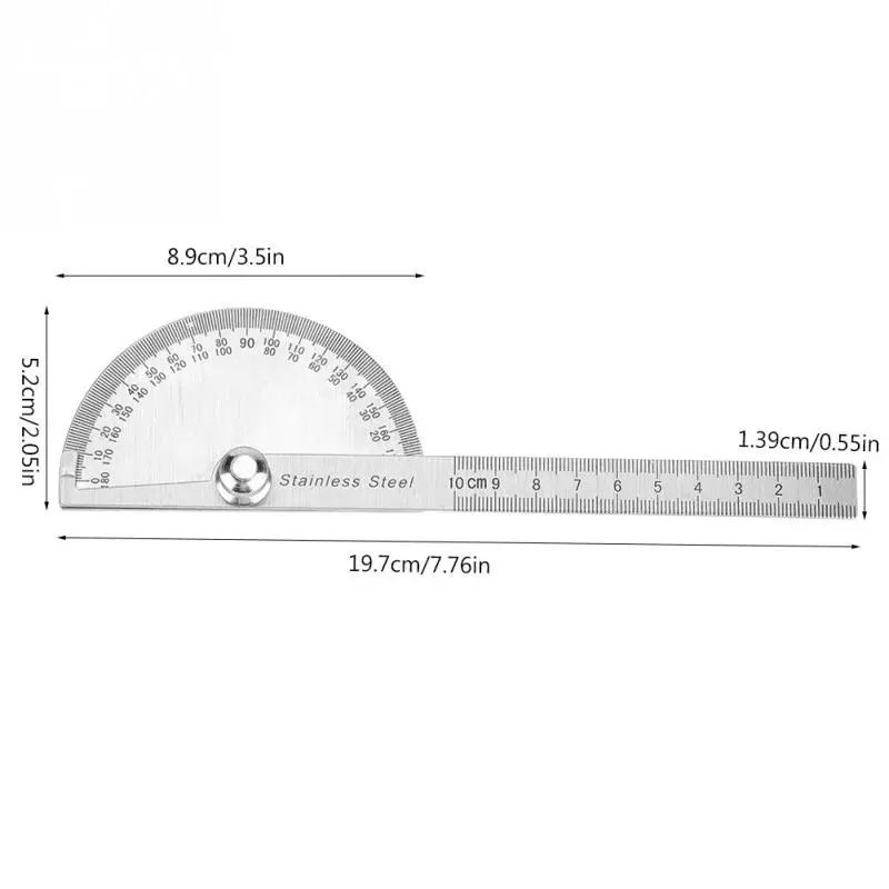 Измерительная линейка из нержавеющей стали, Плотницкие Инструменты, 0-180 градусов, транспортир, измерительная линейка, инструмент для определения угла поворота