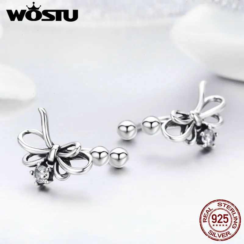 WOSTU дизайн 925 пробы серебряные серьги с бантом для женщин S925 Серебряные серьги брендовые ювелирные изделия подарок DXE345