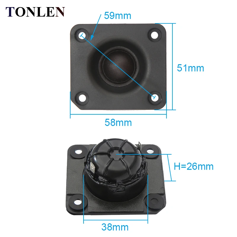 TONLEN 2 шт. твитер динамик 4 Ом 25 Вт звуковая панель Рог 59*51 мм громкий динамик аудио блок HiFi шелковая пленка купольные высокие частоты автомобильный громкий динамик