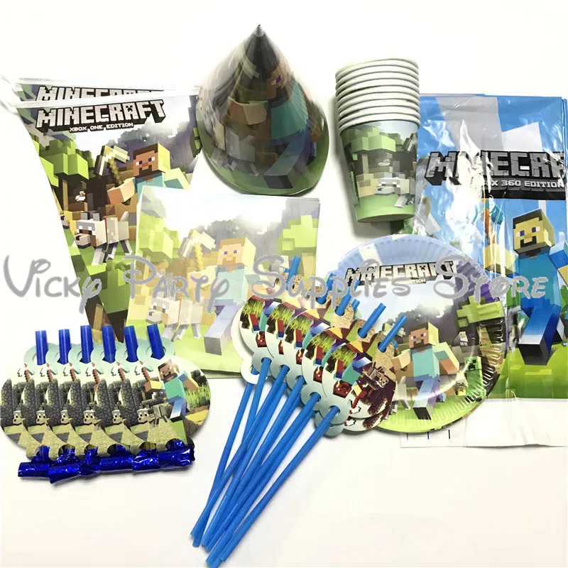 

73pcs/lot Minecraft Theme Disposable Tableware Set Paper Plate Cup Birthday Baby Shower Party Tableware Supplies Decorations