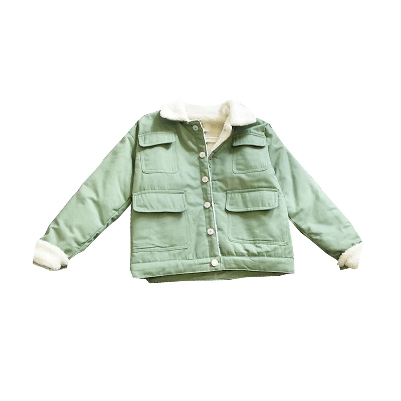 

B2957 autumn winter 2019 new women's fashion lapel small fresh short cotton-padded clothes cheap wholesale