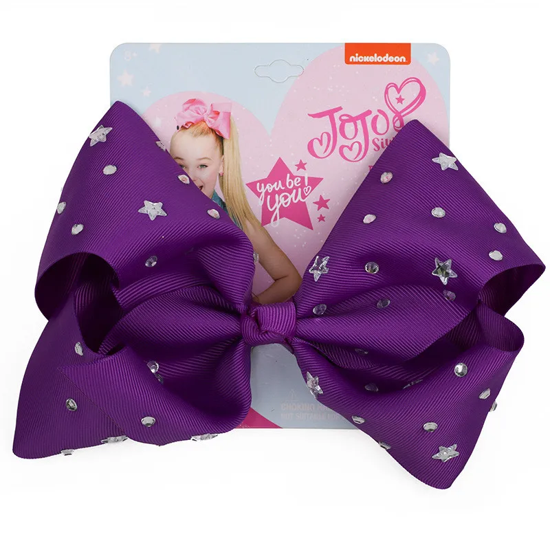 8 дюймов Jojo Siwa большая заколка для волос банты ручной работы шпилька Стразы Лента бант звезда заколки модные аксессуары для волос для девочек - Цвет: 4