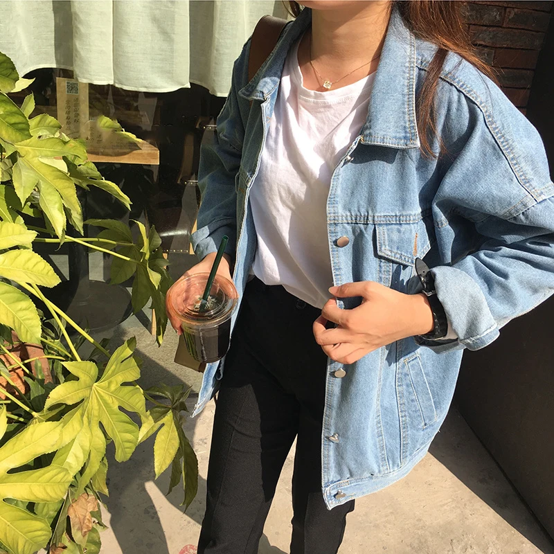 Best Jackets Women Denim Harajuku Retro Solid Loose Pockets Womens Jacket Simple Leisure All-match Trend