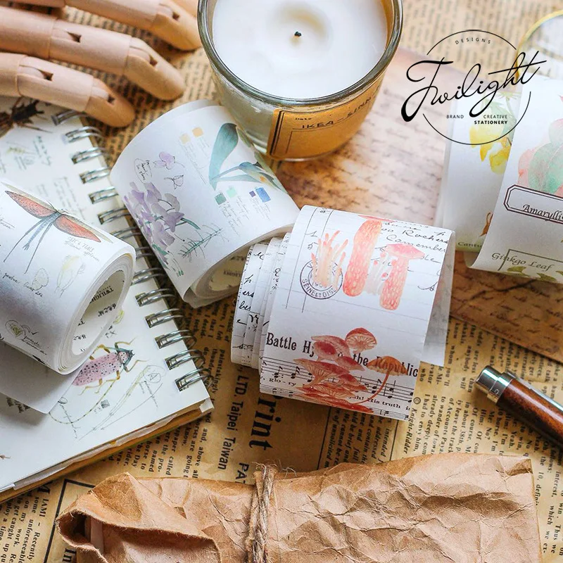 50 мм широкий ретро природа растение иллюстрация лента для декорации Washi DIY планировщик дневник в стиле Скрапбукинг изоляционная лента героя из мультфильма