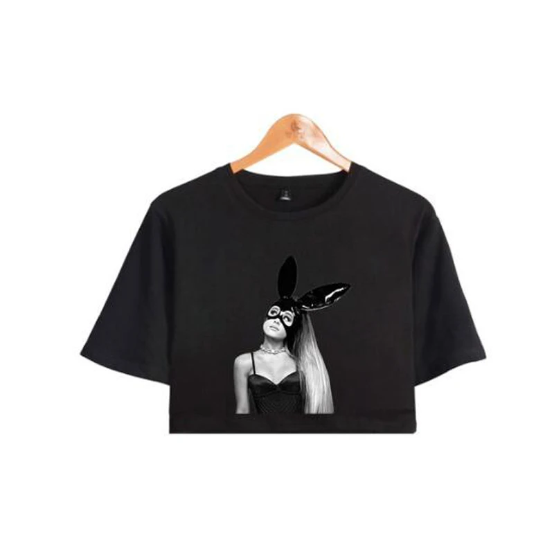

Singer Ariana Grande Crop Top T Shirt 100% Cotton O-Neck Short Sleeve T-Shirt Hip Hop Fashion Cool Cute Cropped Top Tshirt Women
