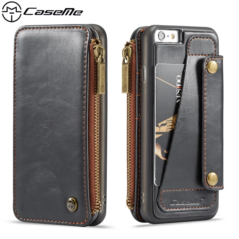 

Split Buckle Zipper Wallet Card Phone Case for iPhone 6s 6 Plus 6plus 6splus Coque Cover Luxury Retro PU Leather TPU Back Cover