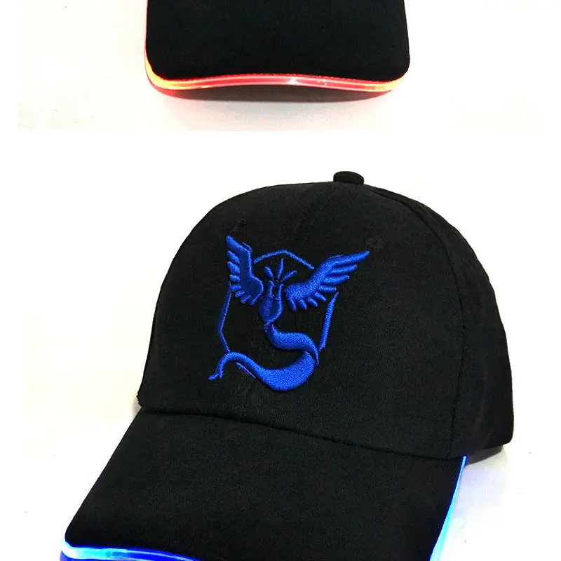 2017 New LED Light Pokemon Go Cap Hat Team Valor Team Instinct Pokemon Baseball Cap for Women Mens Fitted Hats Glow In The Dark 4