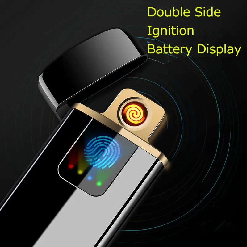 

Double Side Ignite USB Electronic Cigarettes Lighter Fingerprint Power Display Arc Plasma Tungsten Turbo Lighter Gadgets for Men