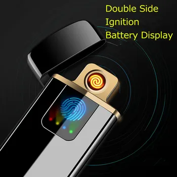 

Double Side Ignite USB Electronic Cigarettes Lighter Fingerprint Power Display Arc Plasma Tungsten Turbo Lighter Gadgets for Men