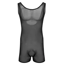 Горячее сексуальное мужское цельное эластичное Сетчатое прозрачное белье без рукавов с глубоким вырезом Бандаж боди мужское белье для геев