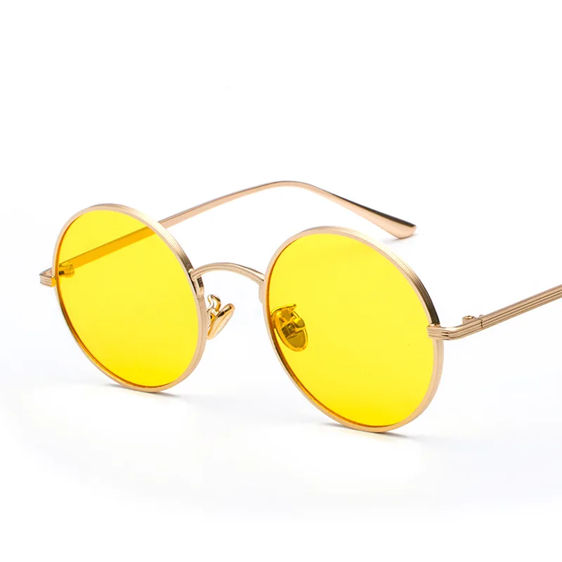 UV400 Metal Frame Steam Punk Retro Men Yellow Circle Sunglasses Fashion