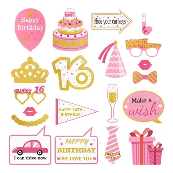 

Amosfun 20PCS 16th Birthday Photo Props Creative Pink Cute Photo Props Party Supplies Costume Props for Festival Holiday Party
