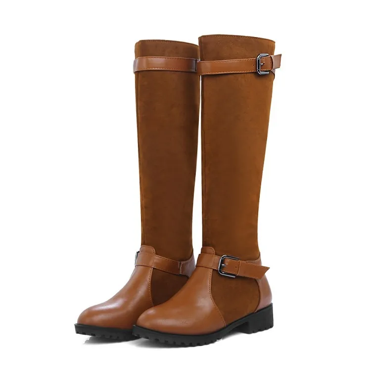 

GOXPACER Knee High Boots High Heel Shoes Women Knight Casual Boots Fashion Patchwork Round Toe All Match Mixed Colors Plus Size