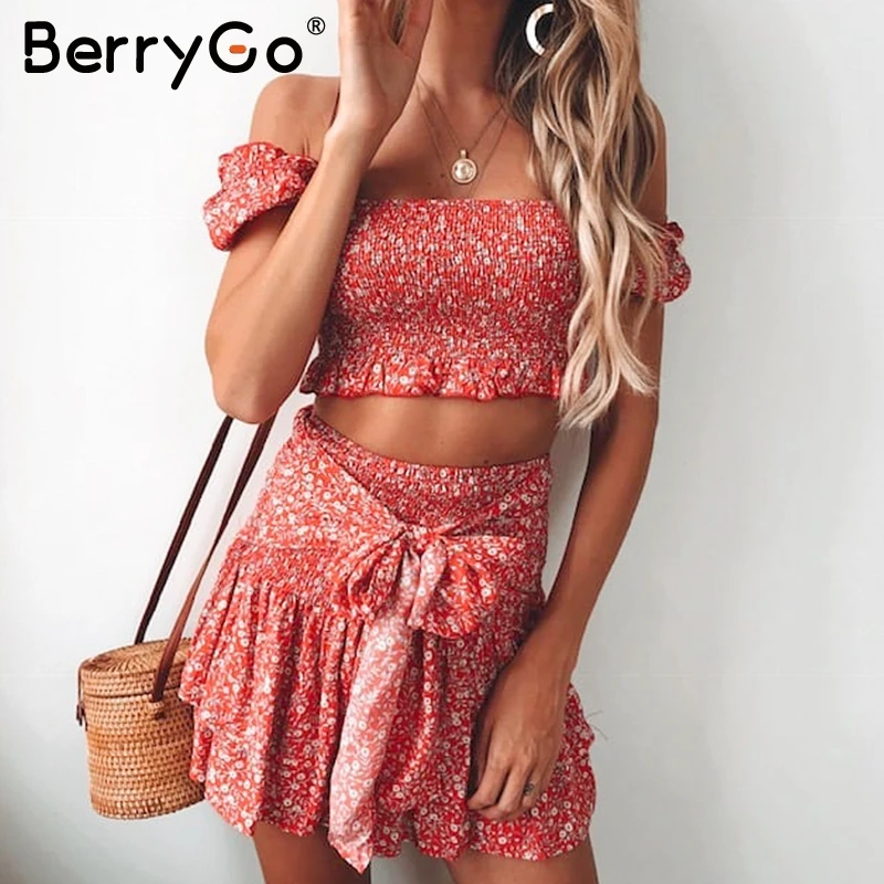 BerryGo Элегантное летнее женское платье бохо цветочный принт с открытыми плечами