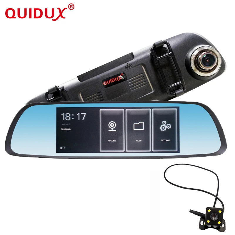 

QUIDUX New 7 Inch Touch Screen Car DVR Dual Lens Camera Rearview Mirror Video Recorder Dash Cam Auto Camera Portable Recorder