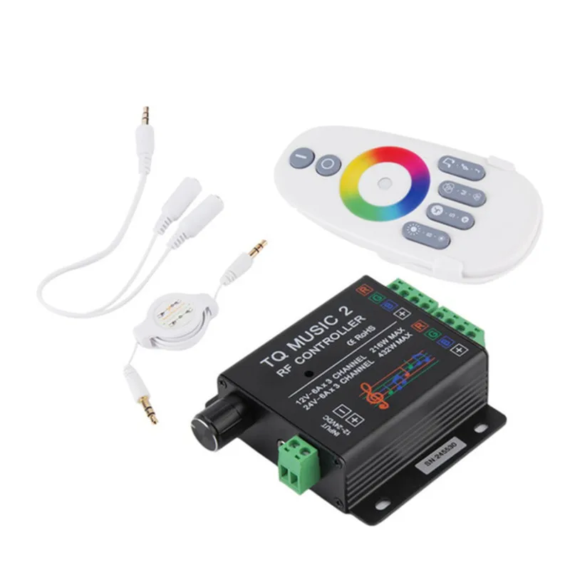 

Smuxi DC12-24V 18A LED RGB Music Sound Sensitivity Controller with RF Wireless Remote for LED Strip RGB Music Controller