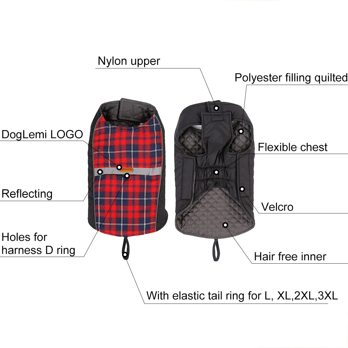 English Plaid Dog Clothes Thicken Autumn Winter Dog Jacket Vest Big Dog Reflective Warm Clothing Pet Coat