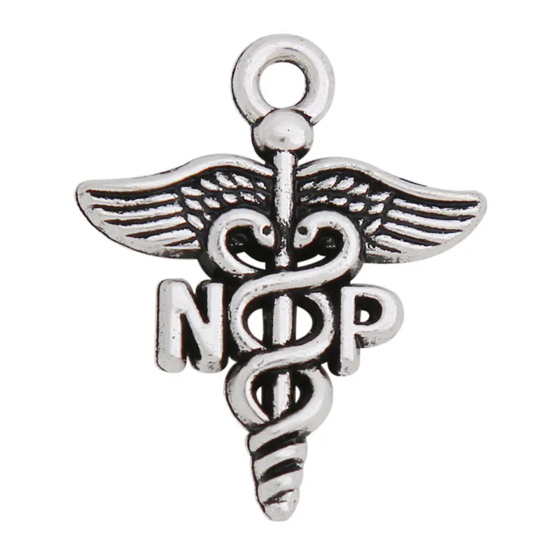 

RAINXTAR Alloy Medical Caduceus Nurse Practitioner NP Jewelry DIY Charms 50pcs 19*23mm AAC1619