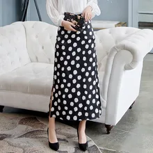 В горошек шифоновая юбка для женщин Лето г. новое поступление офисный женский узкий прямые юбки природных факторов дно разделение