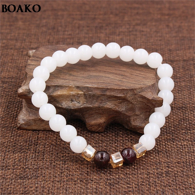 

Hot Sale Natural Freshwater White stone Bracelets&Bangles Women Natural garnet Beads Jewelry Gift with Elastic bracelet A35