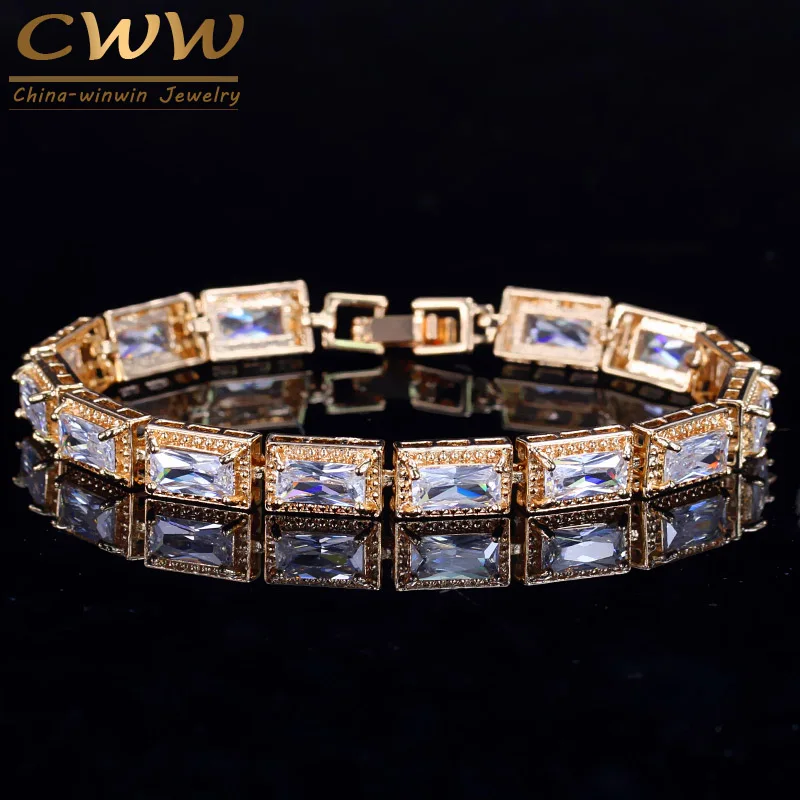 

CWWZircons Top Quality Square Cubic Zirconia Stones Sparkling Yellow Gold Color Wrap Bracelets Bangles For Women Party CB036