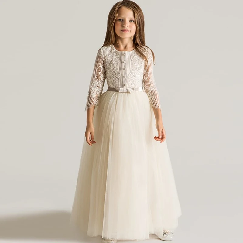 Elfenbein Spitze Prinzessin Blume Madchen Kleider Langarm Ballkleid Lange Kinder Abendkleider Erstkommunion Fur Hochzeiten Princess Flower Girl Dress Longgirls Aliexpress 