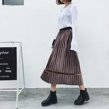 Осень-зима Для женщин Высокая Талия бархатные плиссированные юбки горячие модные вечерние Клубные элегантные Винтаж тюль юбки эластичный пояс миди юбки D82