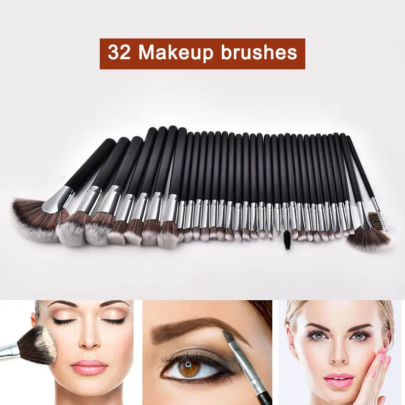 

32pcs Makeup Brushes Set Eye Shadow Foundation Eyebrow Powder Cosmetic Black Handle Makeup Brush Set Pro Cosmetic Makeup Tool
