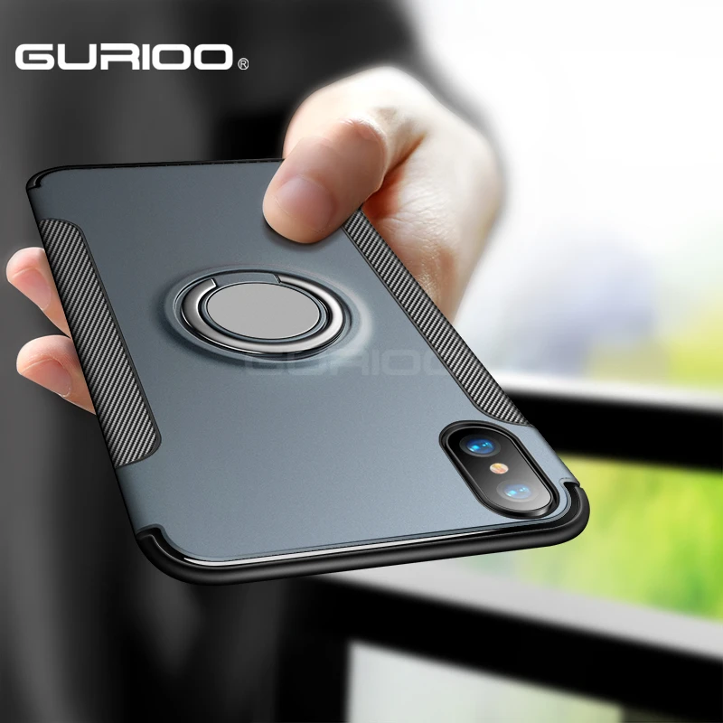 

GURIOO Luxury Shockproof Case For Apple iphone X 10 6 6S 7 8 Plus Case Metal Ring Holder Armor Phone Cover For iphone X 10 Case