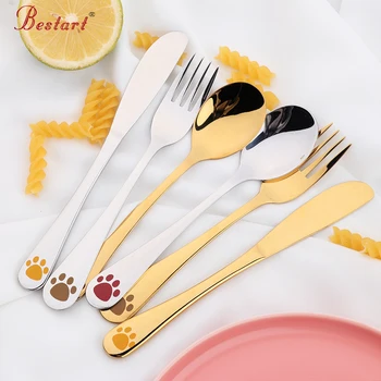 

Kids Cutlery Set 18/10(304) Stainless Steel Cartoon Lovely Knife Fork Sets 1lot/4 piece Children Panda Flat ware Tableware Set