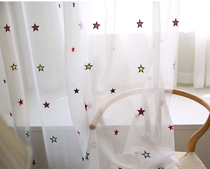 Гипсофиловая занавеска из тюли с вышивкой для детской комнаты для девочек Высококачественная цветная занавеска со звездами для гостиной на заказ WP310D3