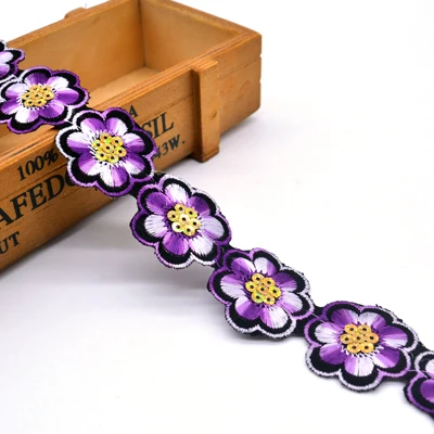 Новая мода 1 ярд 40 мм вышитые блестки кружево, лента, тесьма, отделка железа на патч Швейные ремесла Богемия аксессуары для одежды DIY - Цвет: purple 500