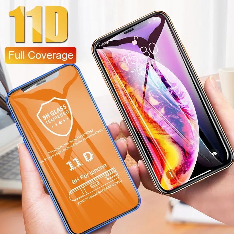 11D защитное стекло с закругленными краями для iPhone XS Max XR X закаленное экрана