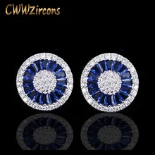 CWWZircons Noble Romantic Dark Blue Crystal Jewelry Luxury Round Cubic Zircon Wedding Stud Earrings For Women