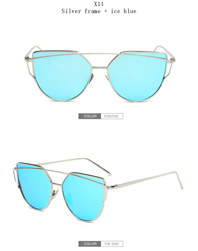 New Cat Eye Sunglasses Women Brand Designer Fashion Twin-Beams Rose Gold Mirror Cateye Sun Glasses For Female